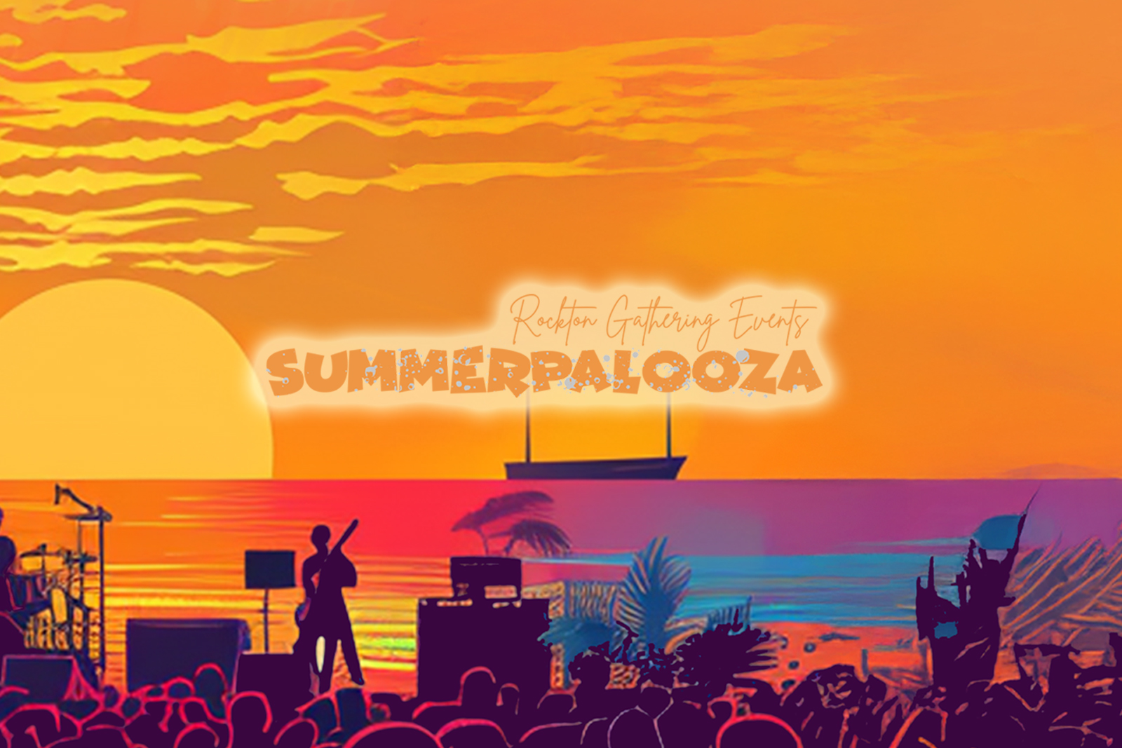 Summerpalooza banner with sunset and band